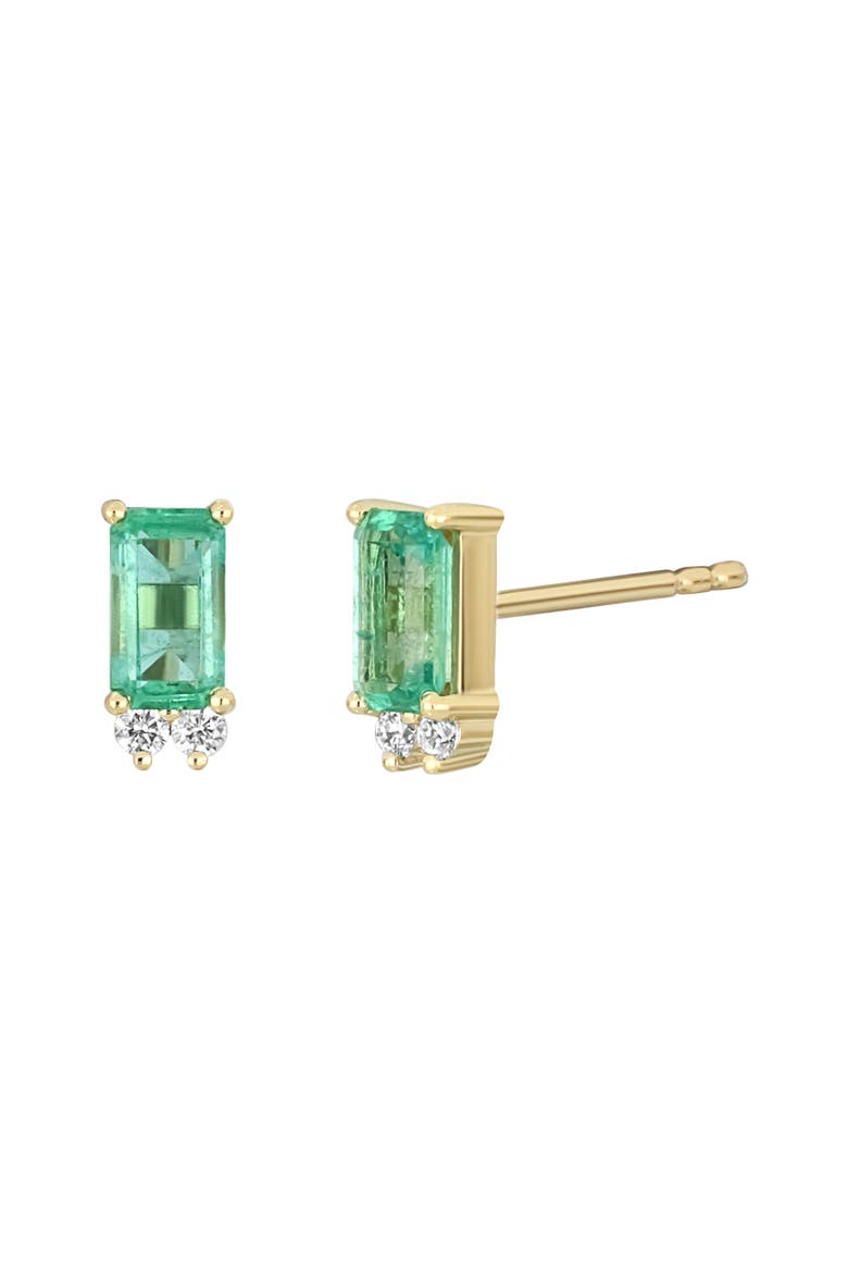 El Mar Emerald & Diamond Stud Earrings, Main, color, 18KY