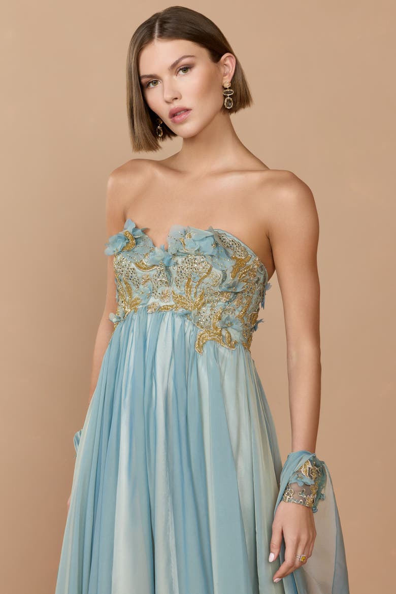 Strapless Floral Embroidered Chiffon Gown, Alternate, color, Seafoam