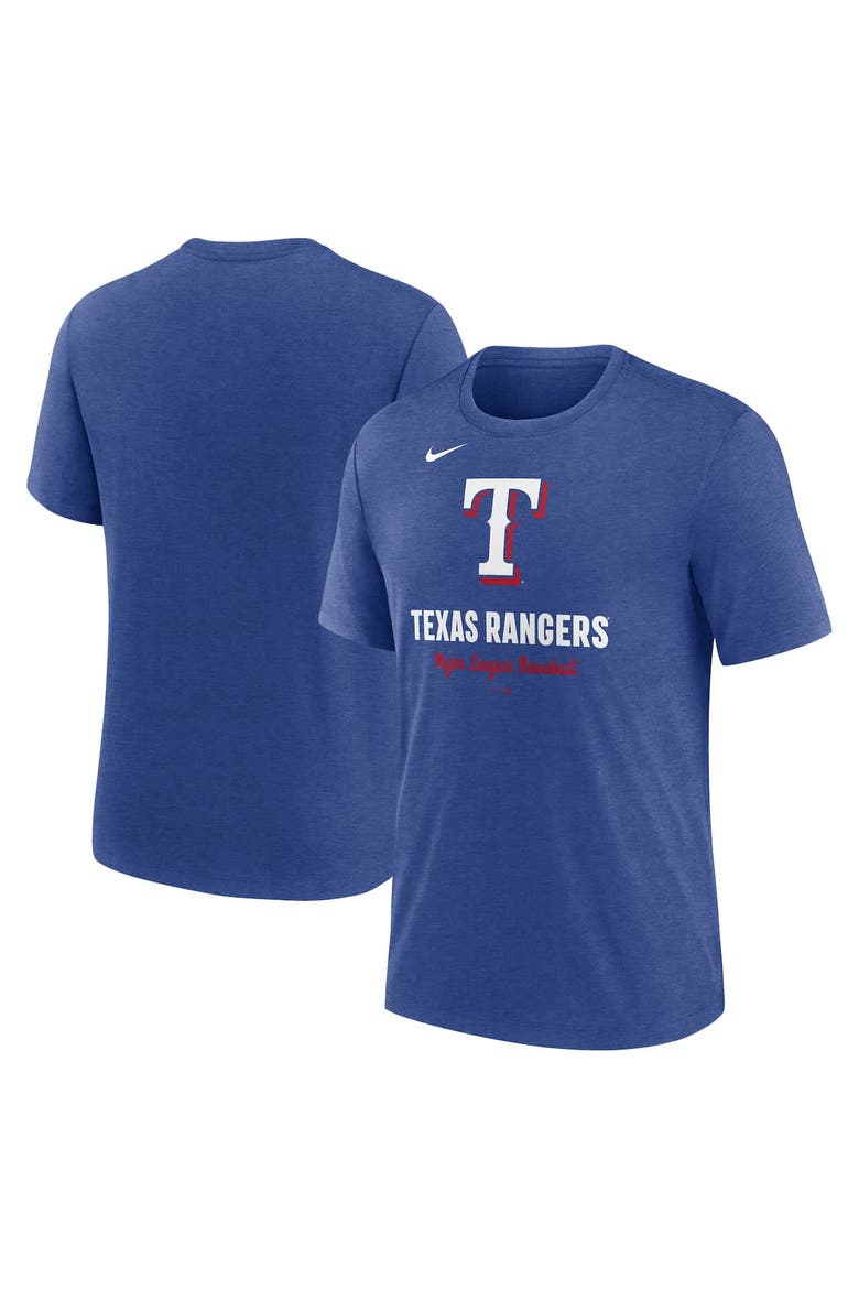 Men's Nike Heather Royal Texas Rangers Logo Tri-Blend T-Shirt, Alternate, color, Heather Royal
