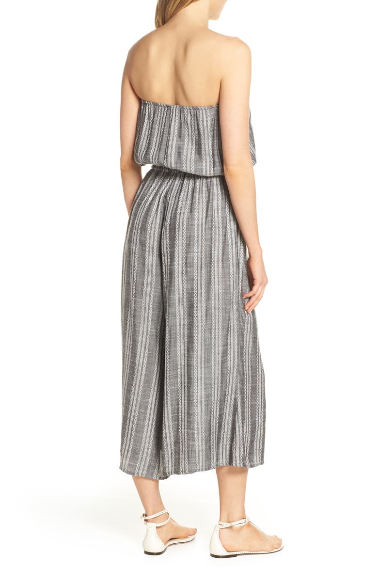 Strapless Cover-Up Culotte Jumpsuit, Alternate, color, GREY STRIPE