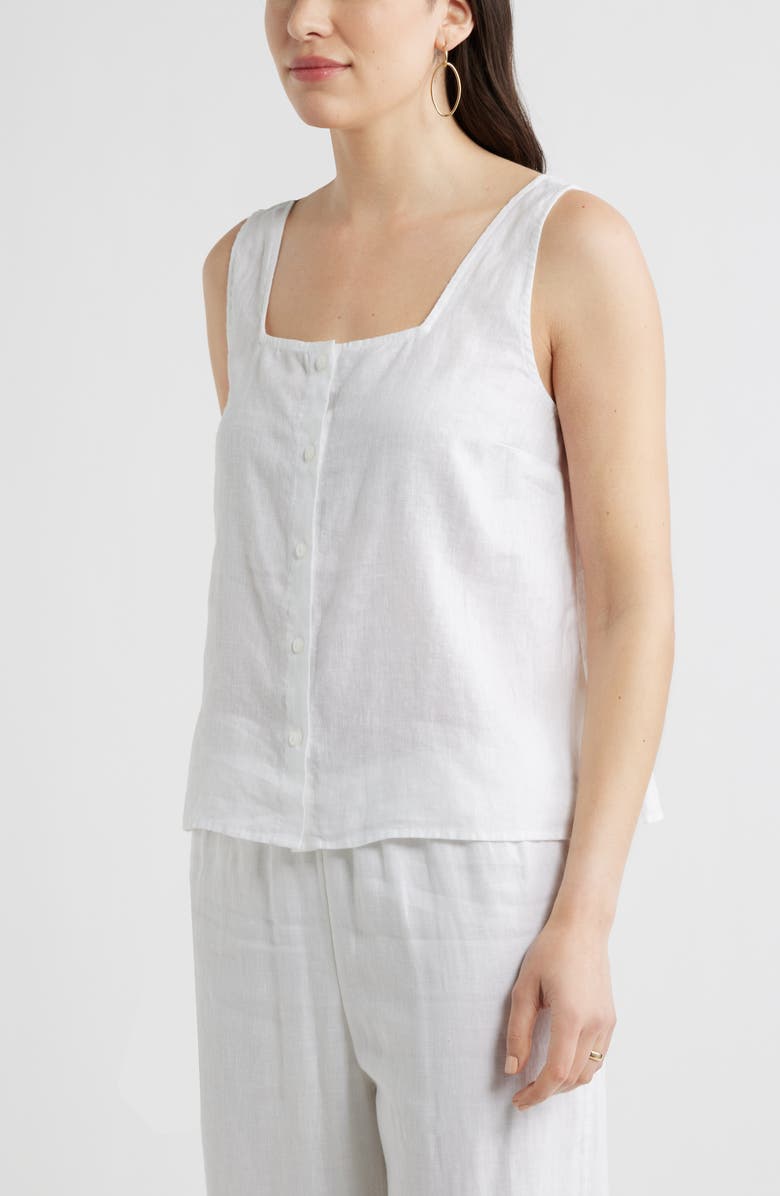 Caslon<sup>®</sup> Linen Button-Up Tank, Alternate, color, White