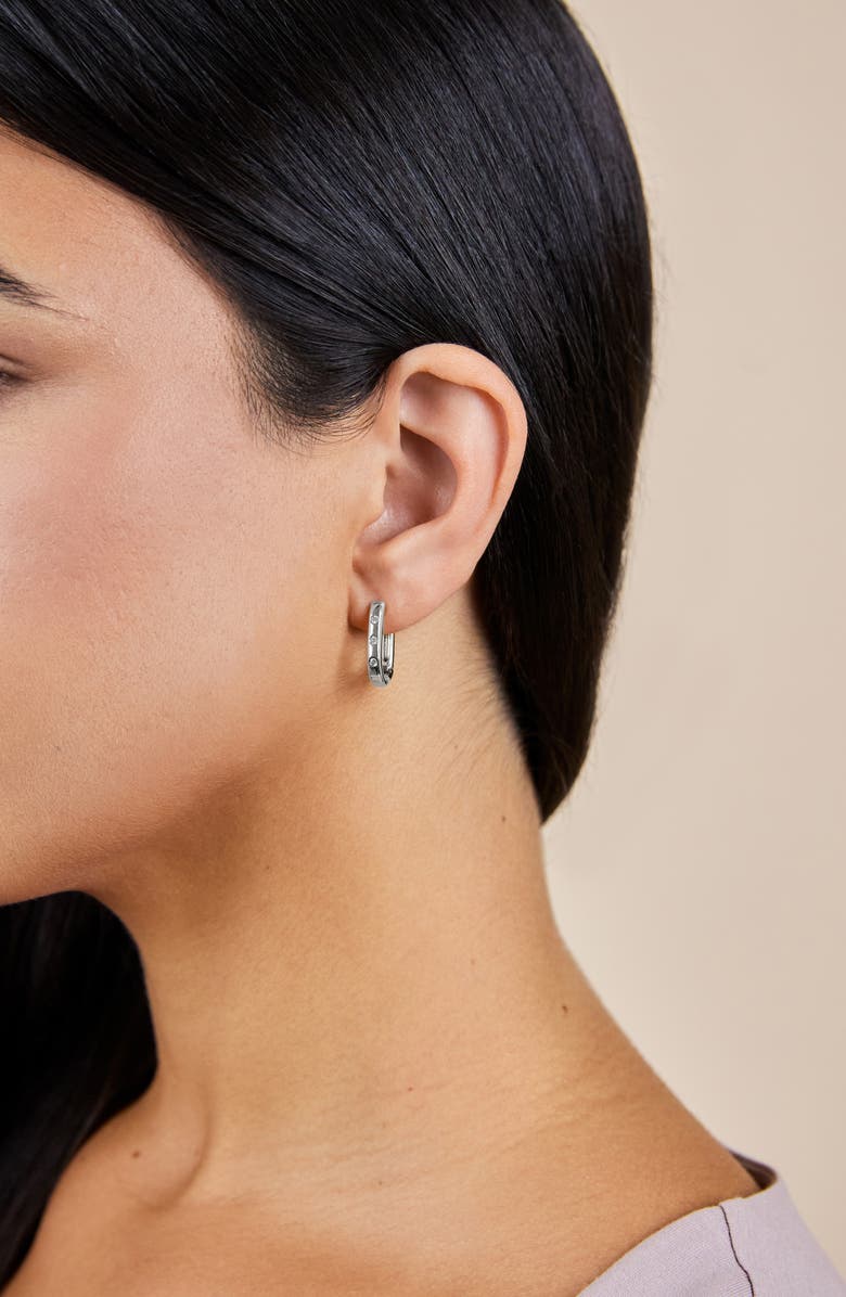 Sterling Forever Casey Cubic Zirconia Rectangular Hoop Earrings, Alternate, color, 