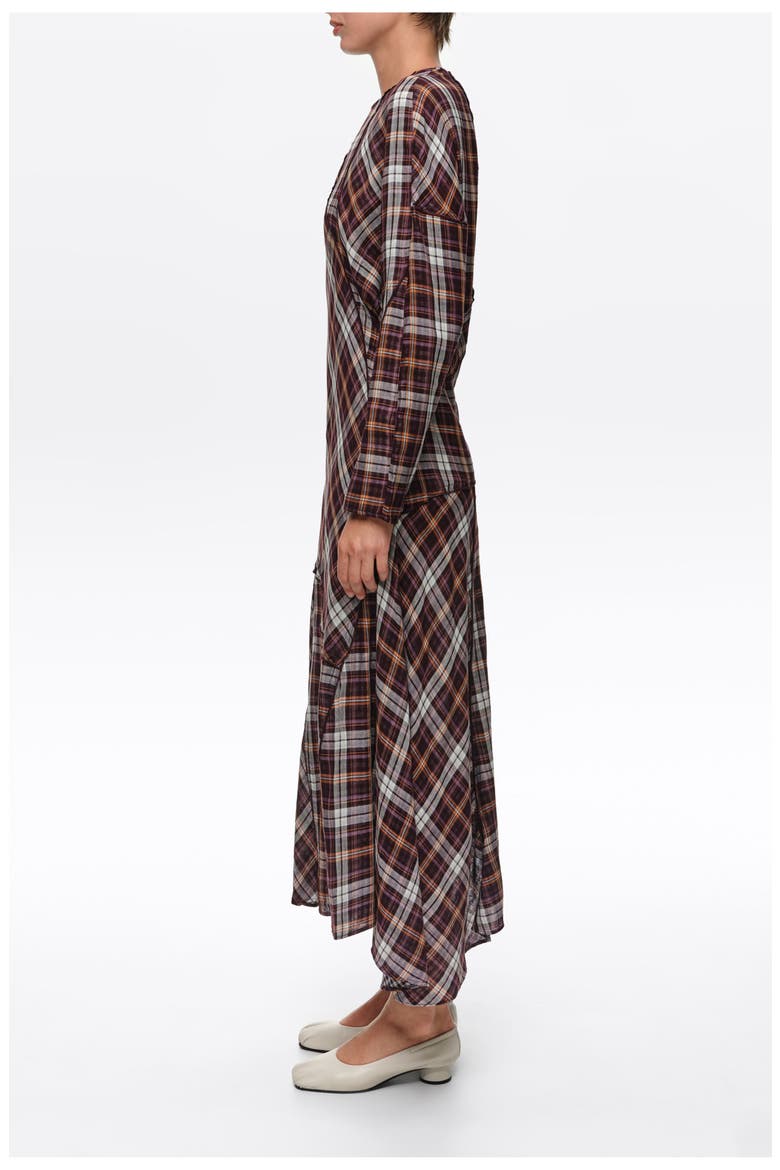 Checked Patchwork Batwing Dress, Alternate, color, BURGUNDY