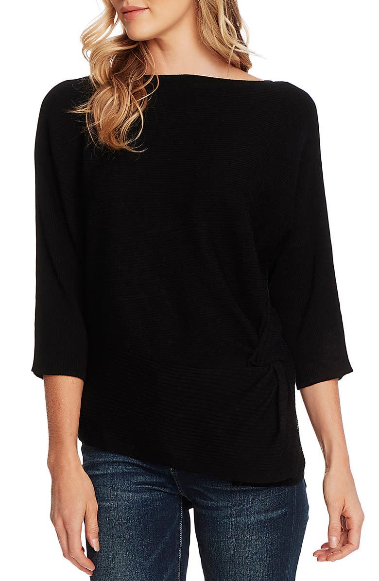 Vince Camuto Twist Dolman Sleeve Ribbed Asymmetrical Top, Main, color, 