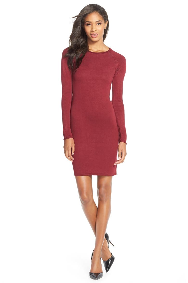 Raglan Sleeve Body-Con Sweater Dress, Alternate, color, BORDEAUX