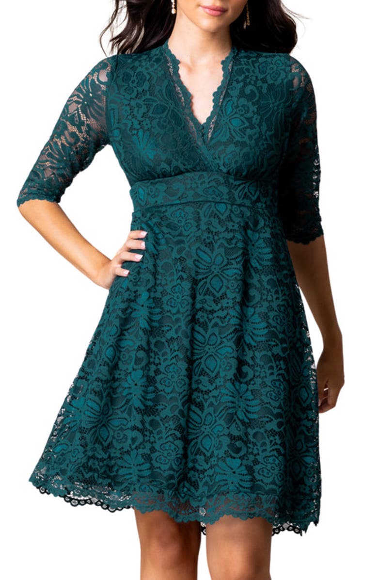 Kiyonna Mademoiselle A-Line Lace Cocktail Dress, Alternate, color, Emerald Green