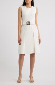 Anne Klein Belted Panel Jewel Neck Dress