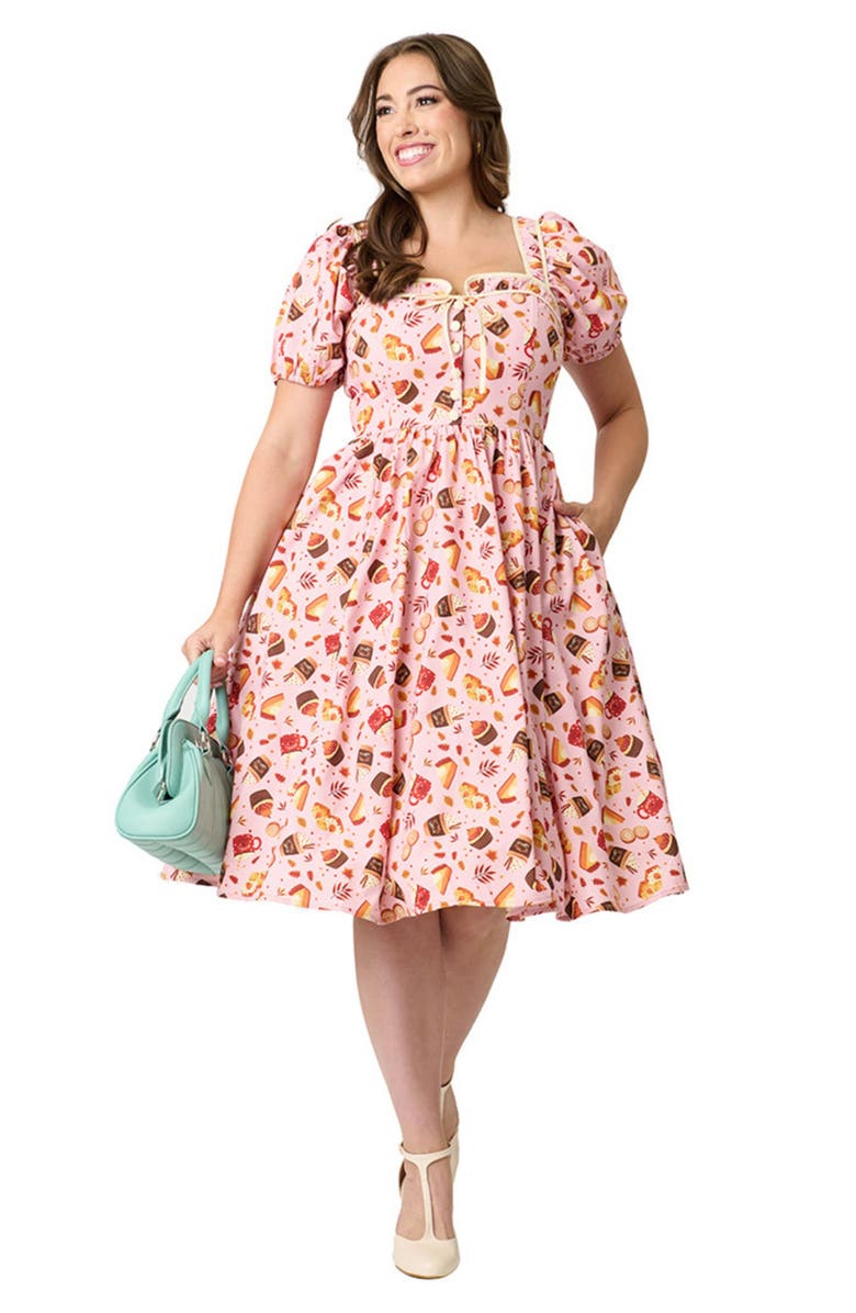 Unique Vintage 1940s Sweetheart Button Front Swing Dress, Main, color, Pink