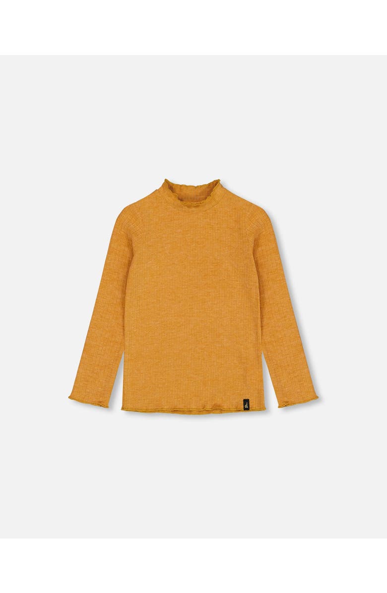 Deux par Deux Girl's Long Sleeve Mock Neck Top Gold Brown, Main, color, 
