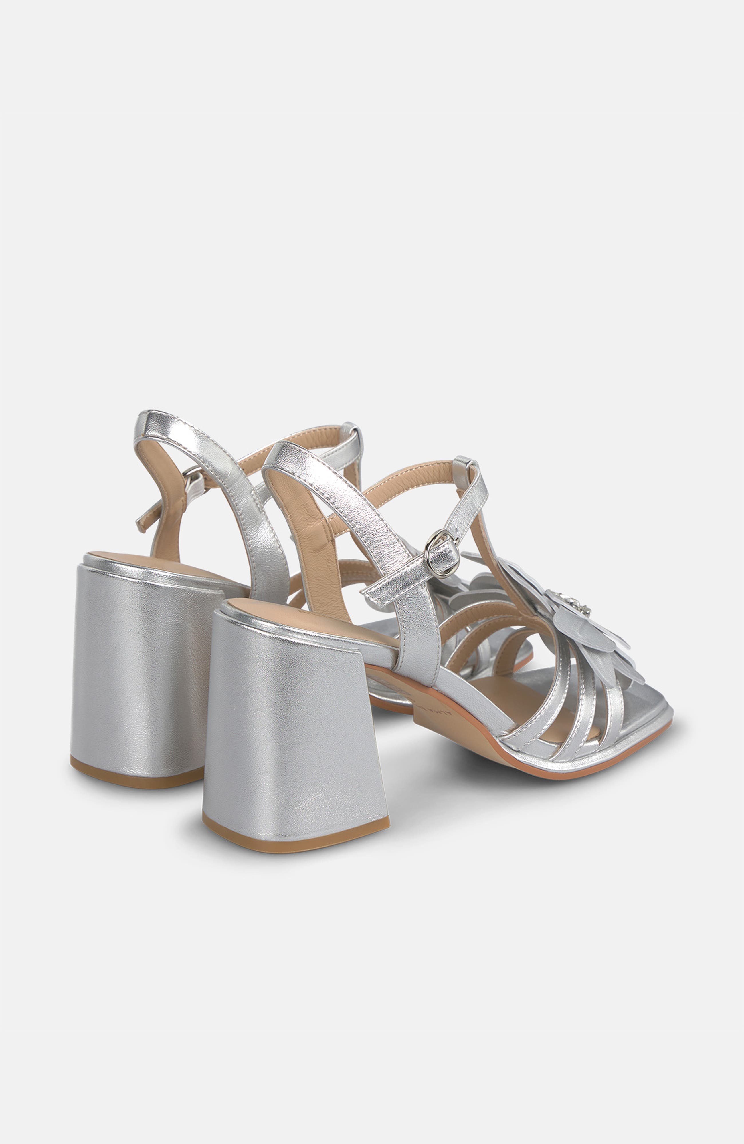 Metallic Sandal with Flower Detail, Alternate, color, Silver