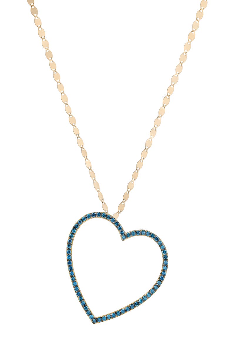 Denim Blue Diamond Open Heart 14K Gold Pendant Necklace, Main, color, YELLOW GOLD