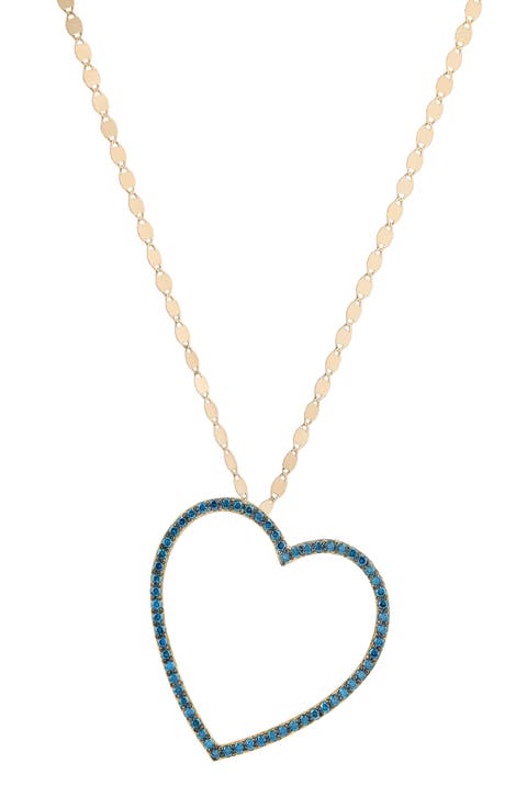 Denim Blue Diamond Open Heart 14K Gold Pendant Necklace