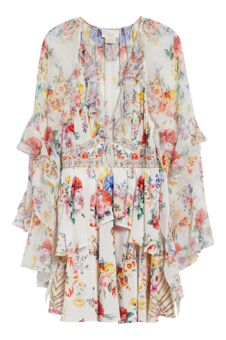 I Left My Heart in Granada Print Long Sleeve Tiered Ruffle Silk Minidress, Alternate, color, I LEFT MY HEART IN GRANADA