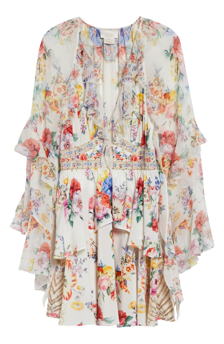 Camilla I Left My Heart in Granada Print Long Sleeve Tiered Ruffle Silk Minidress, Alternate, color, I Left My Heart In Granada