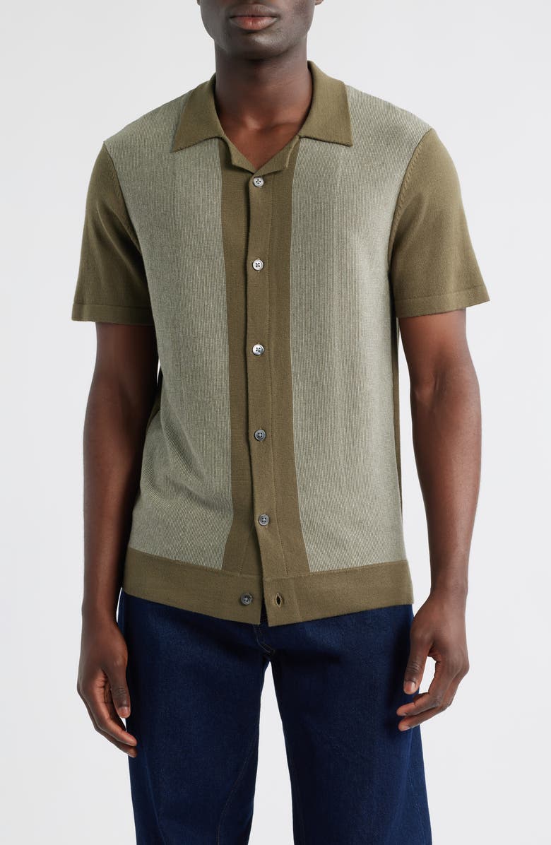 Rails Silas Knit Camp Shirt, Main, color, Olive Khaki Stripe