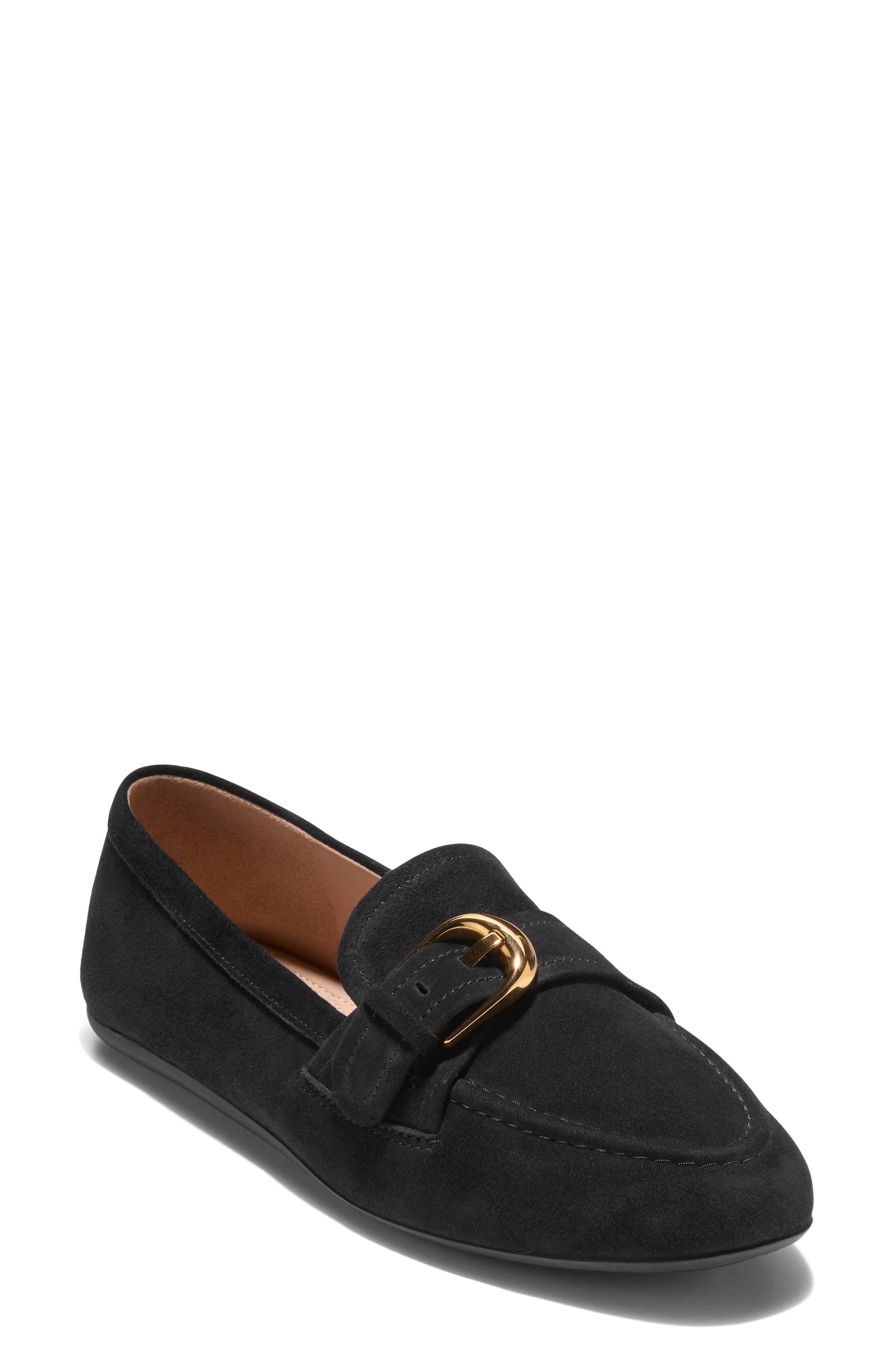 Grand Ambition Alette Buckle Loafer, Main, color, BLACK SUEDE