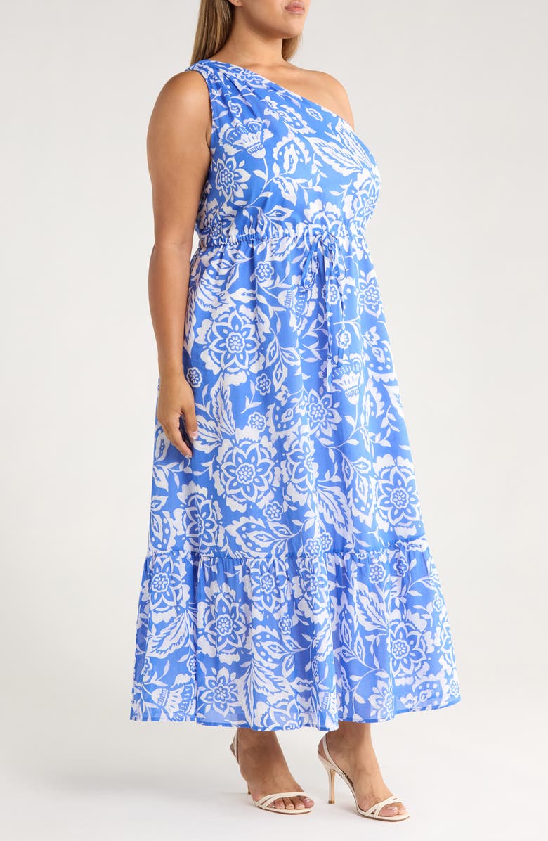 SUGARLIPS Marny Elya Floral One-Shoulder Cotton Maxi Dress, Alternate, color, Blue/ White