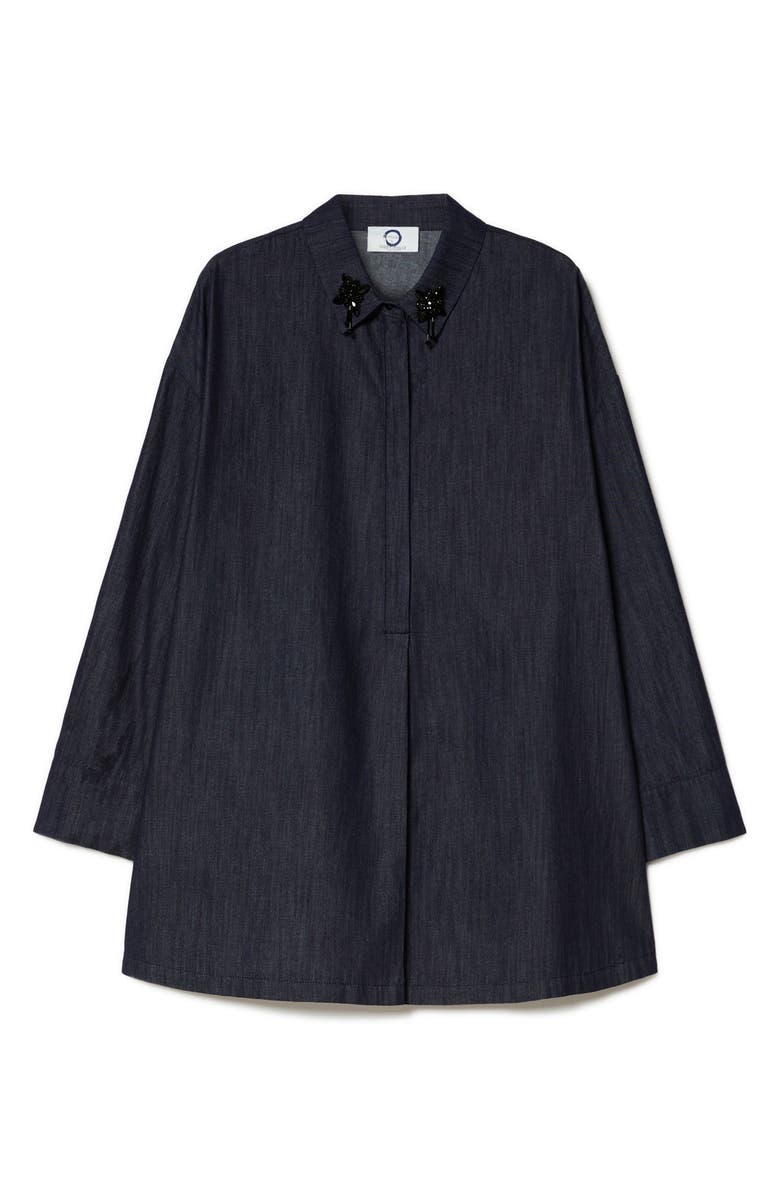 Marina Rinaldi Abile Beaded Collar Denim Jacket, Alternate, color, Blue Jeans