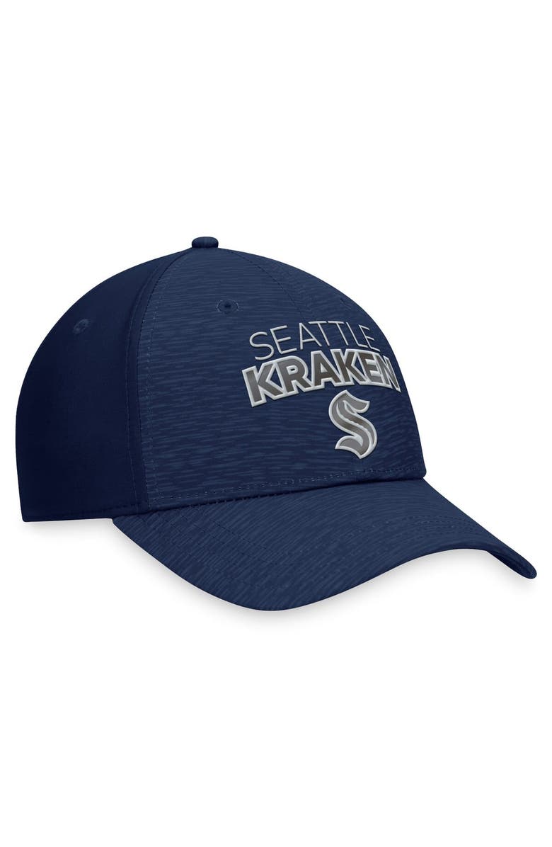 FANATICS Men's Fanatics Branded Deep Sea Blue Seattle Kraken Authentic Pro Road Stack Logo Flex Hat, Alternate, color, Navy
