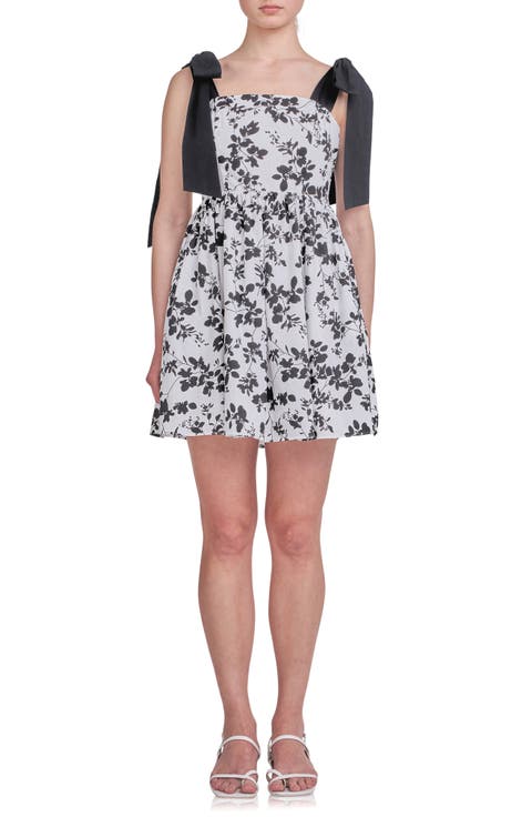 Print Contrast Bow Strap Minidress