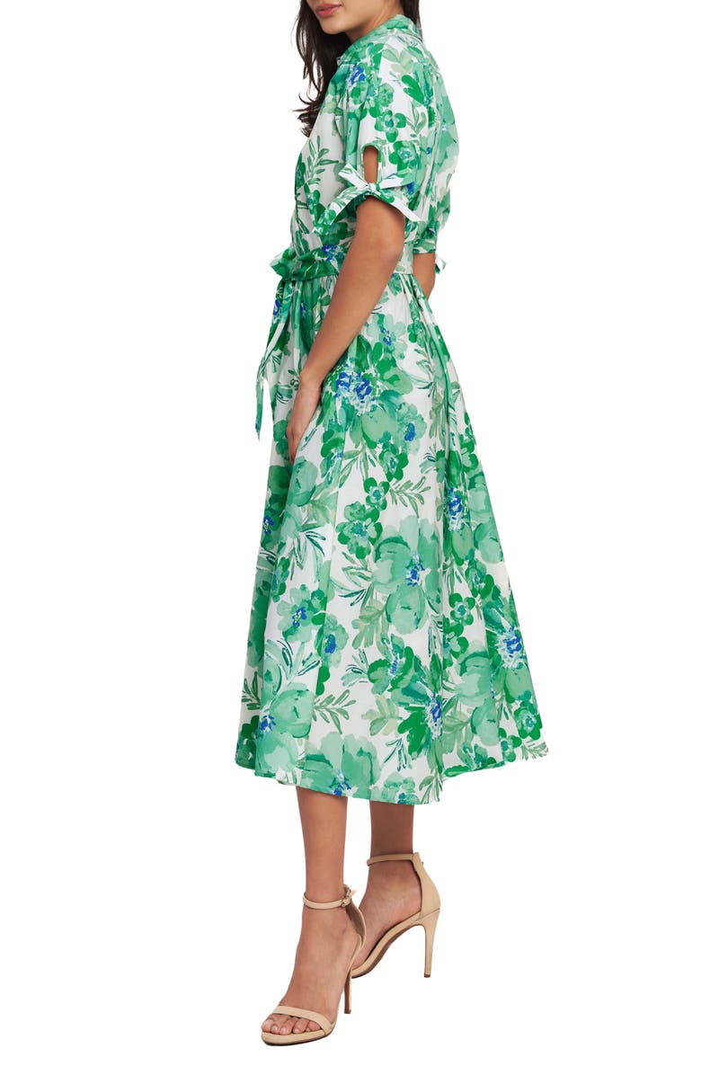 FLYING TOMATO Floral Midi Shirtdress, Alternate, color, Ivory/ Green