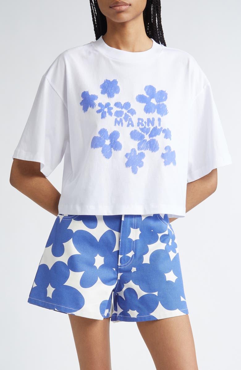 Marni Daisy Garden Crop Logo Graphic T-Shirt, Main, color, 