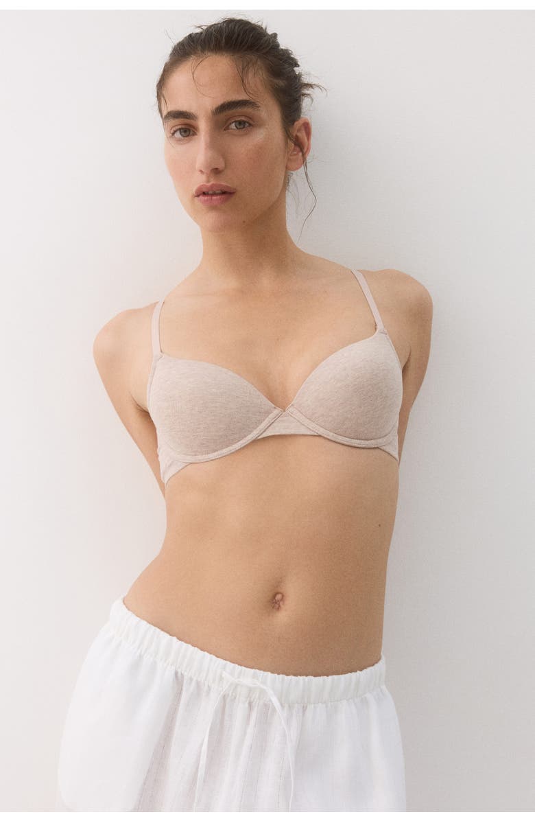 H&M 2-pack Padded Underwired Cotton Bras, Alternate, color, Light Beige Melange/Cream