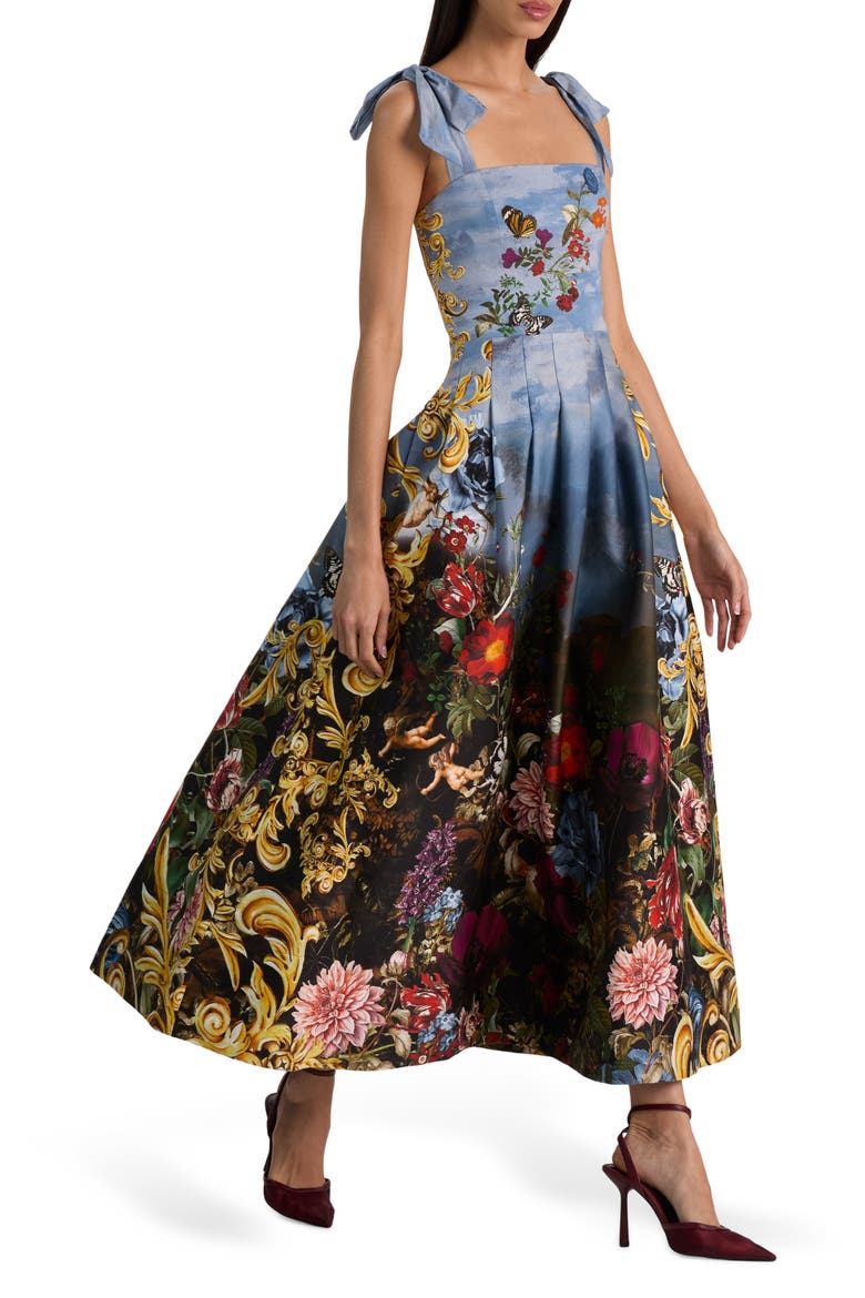 Hana Square Neck Tie Strap Dress, Alternate, color, ALPINE DAWN