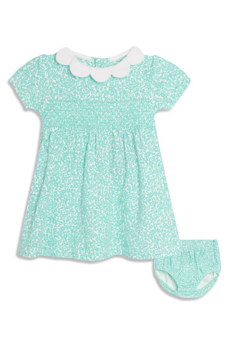 JOJO MAMAN BEBE Ditsy Floral Scallop Collar Dress & Bloomers Set, Main, color, Duck Egg