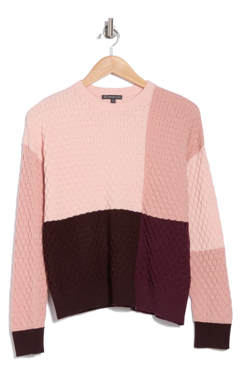 Adrianna Papell Colorblock Honeycomb Sweater, Alternate, color, Blush/ Berry Combo