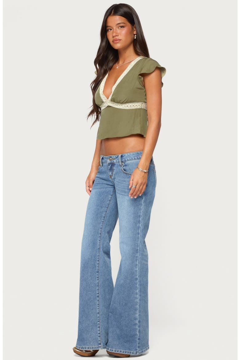 Kaela Lace Trim Flutter Sleeve Top, Alternate, color, OLIVE