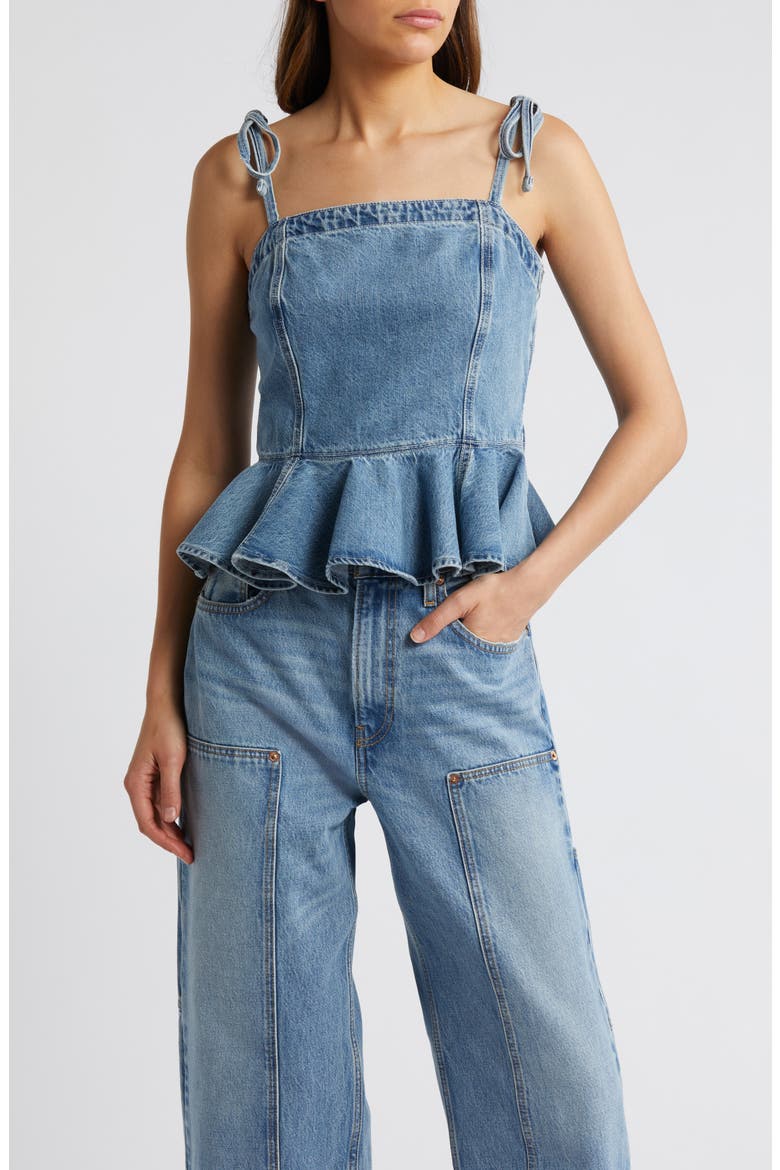 Peplum Denim Camisole, Main, color, HACIENDA