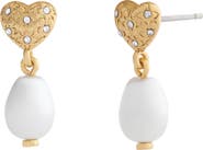 COACH Signature C Quilted Heart Faux Pearl Drop Earrings