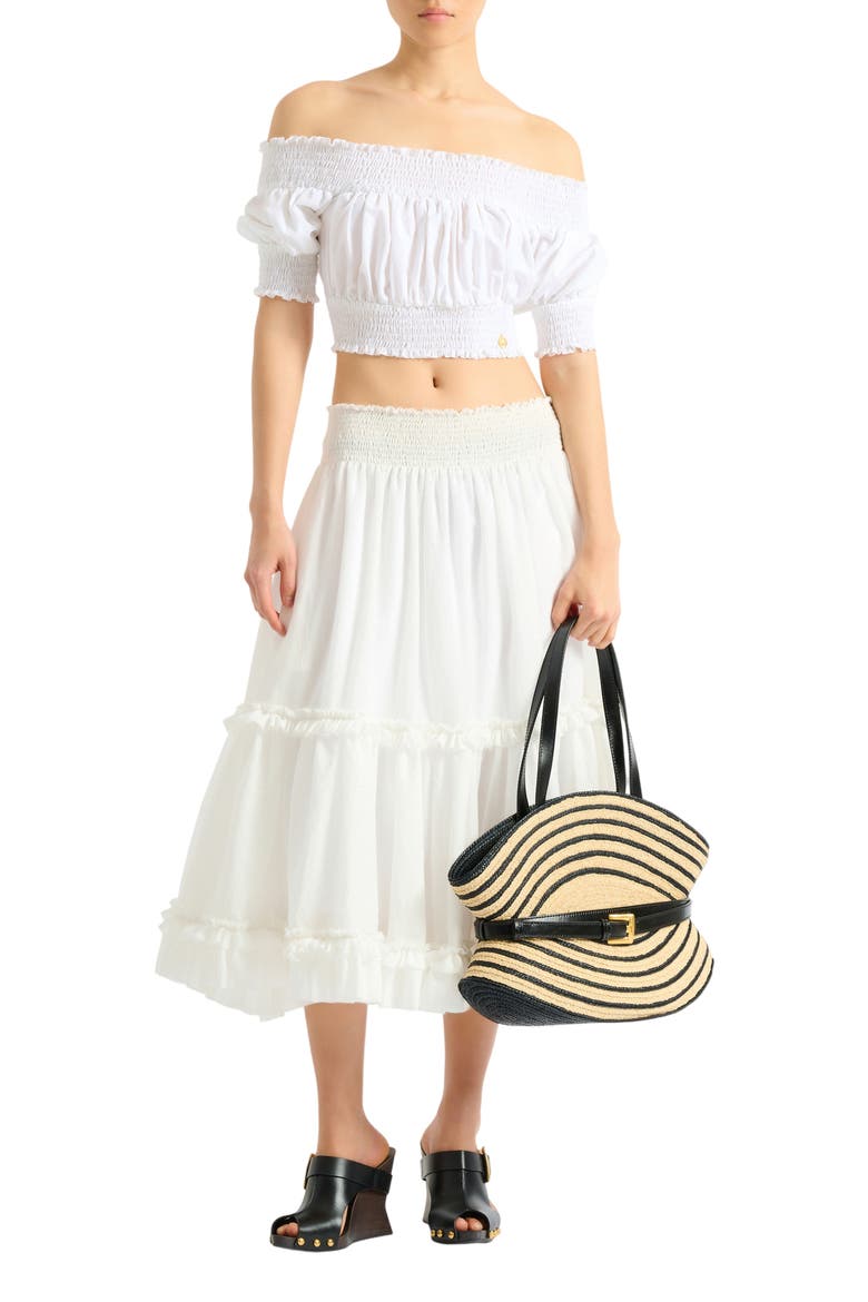 Poplin off-the-shoulder top, Alternate, color, white
