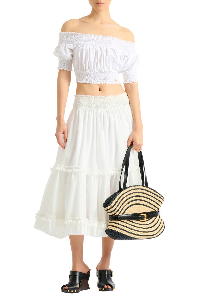 Balmain Poplin off-the-shoulder top, Alternate, color, White