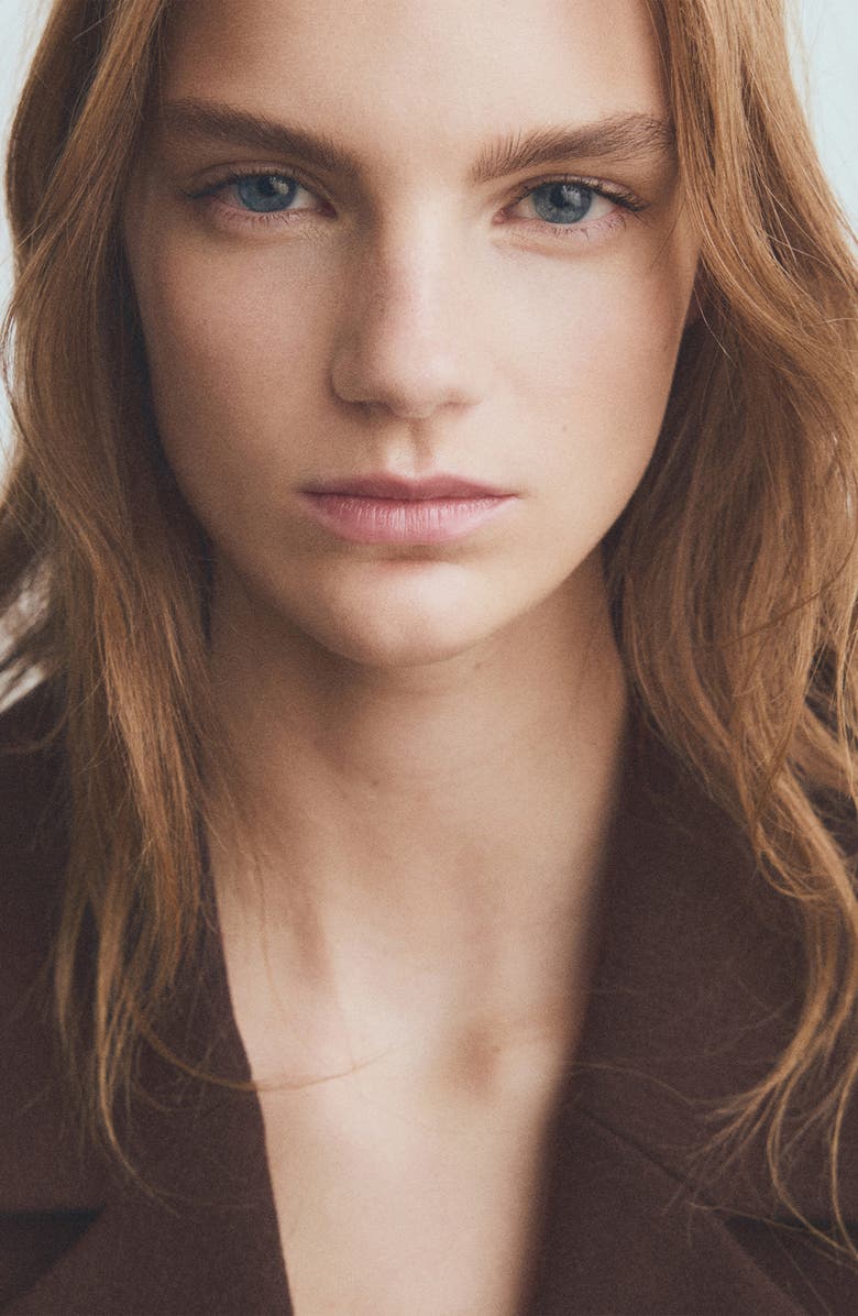 MANGO Lips Wool Blend Coat with Faux Fur Collar, Alternate, color, Chocolate