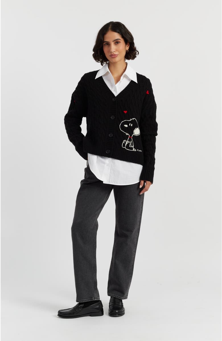 Chinti & Parker Wool Cashmere Snoopy Cable Cardigan, Alternate, color, Black