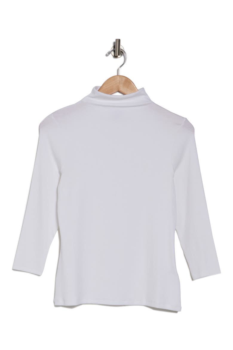 Three-Quarter Sleeve Stretch Pima Cotton Mock Neck T-Shirt, Alternate, color, WHITE