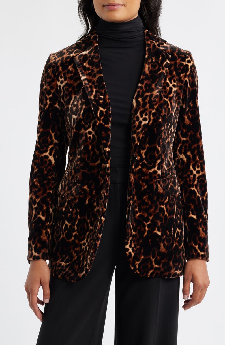 Anne Klein Print One-Button Blazer, Alternate, color, Anne Black/ Brown Multi