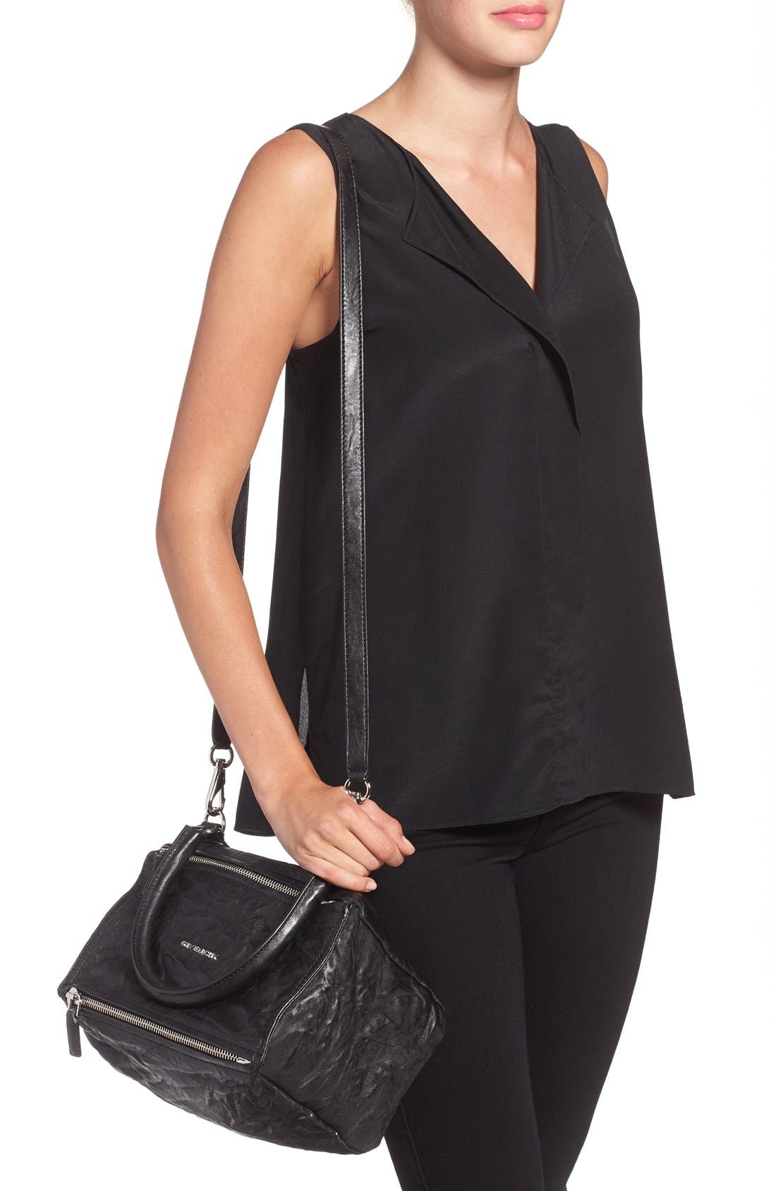 Small Pepe Pandora Leather Shoulder Bag, Alternate, color, BLACK