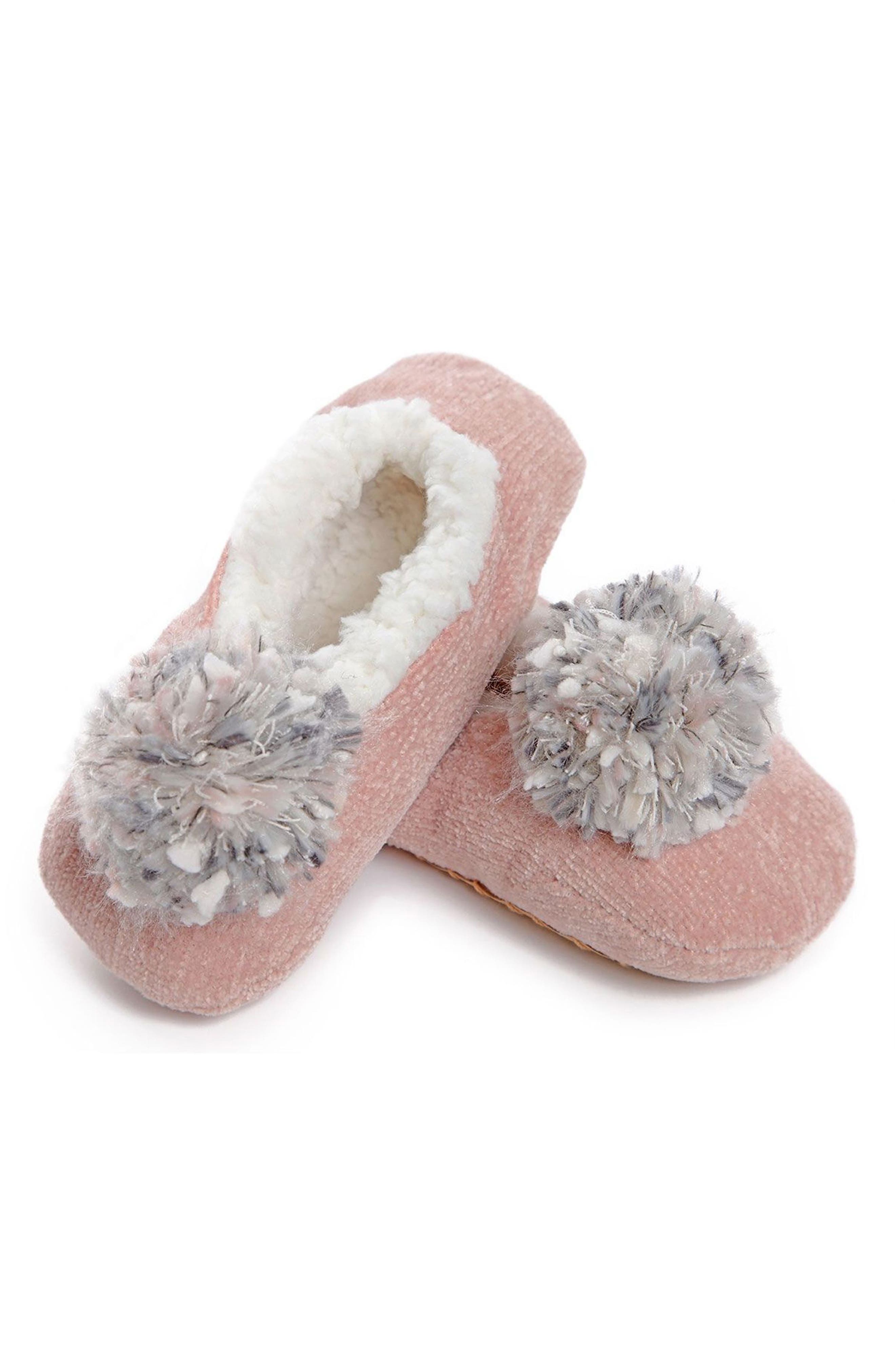 Plush Pompom Chenille Slipper Socks, Main, color, PINK