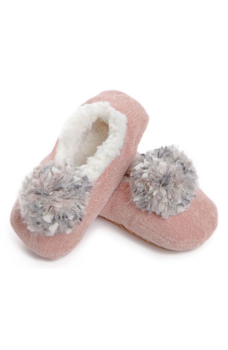 MeMoi Plush Pompom Chenille Slipper Socks, Main, color, Pink
