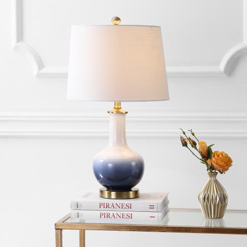 Jonathan Y Gradient Ceramic/brass Led Table Lamp In White/navy