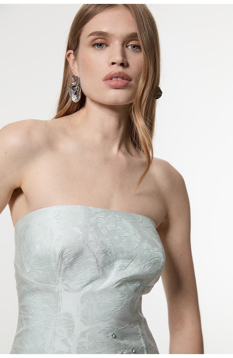Karen Millen Crystal Embellished Strapless Midi Dress, Alternate, color, Sage