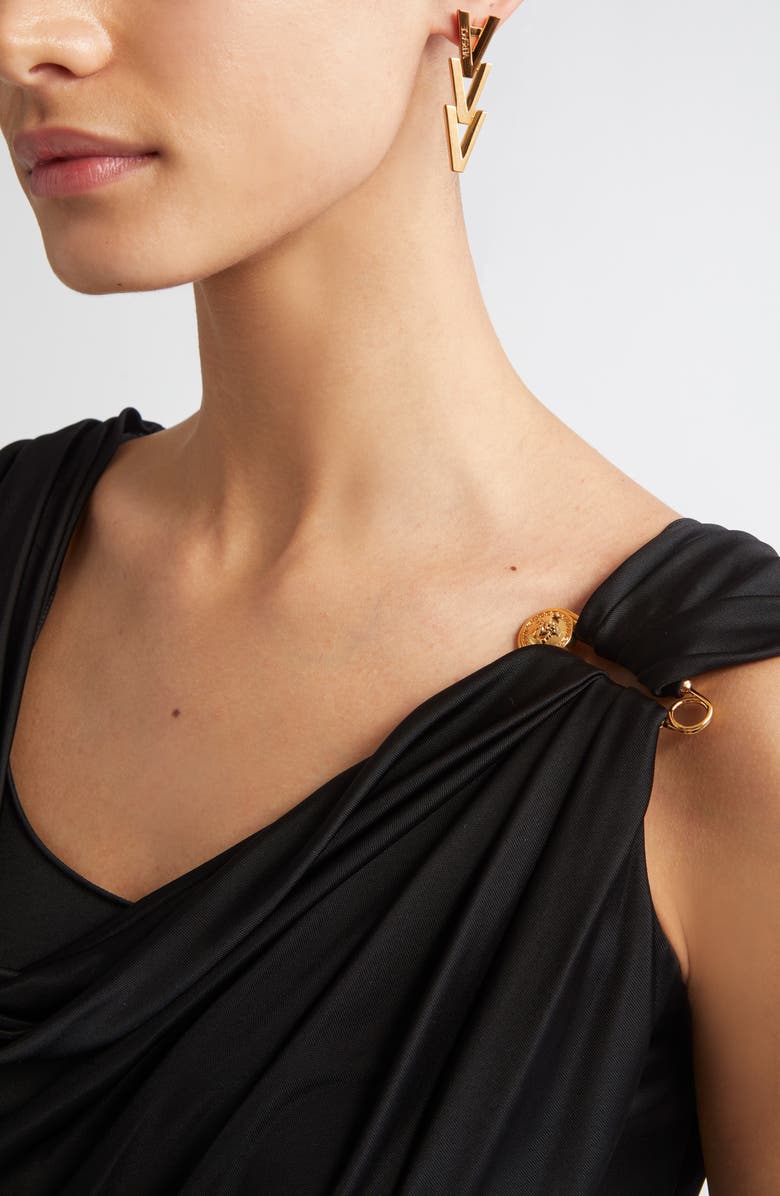 Versace V-Chain Linear Drop Earrings, Alternate, color,