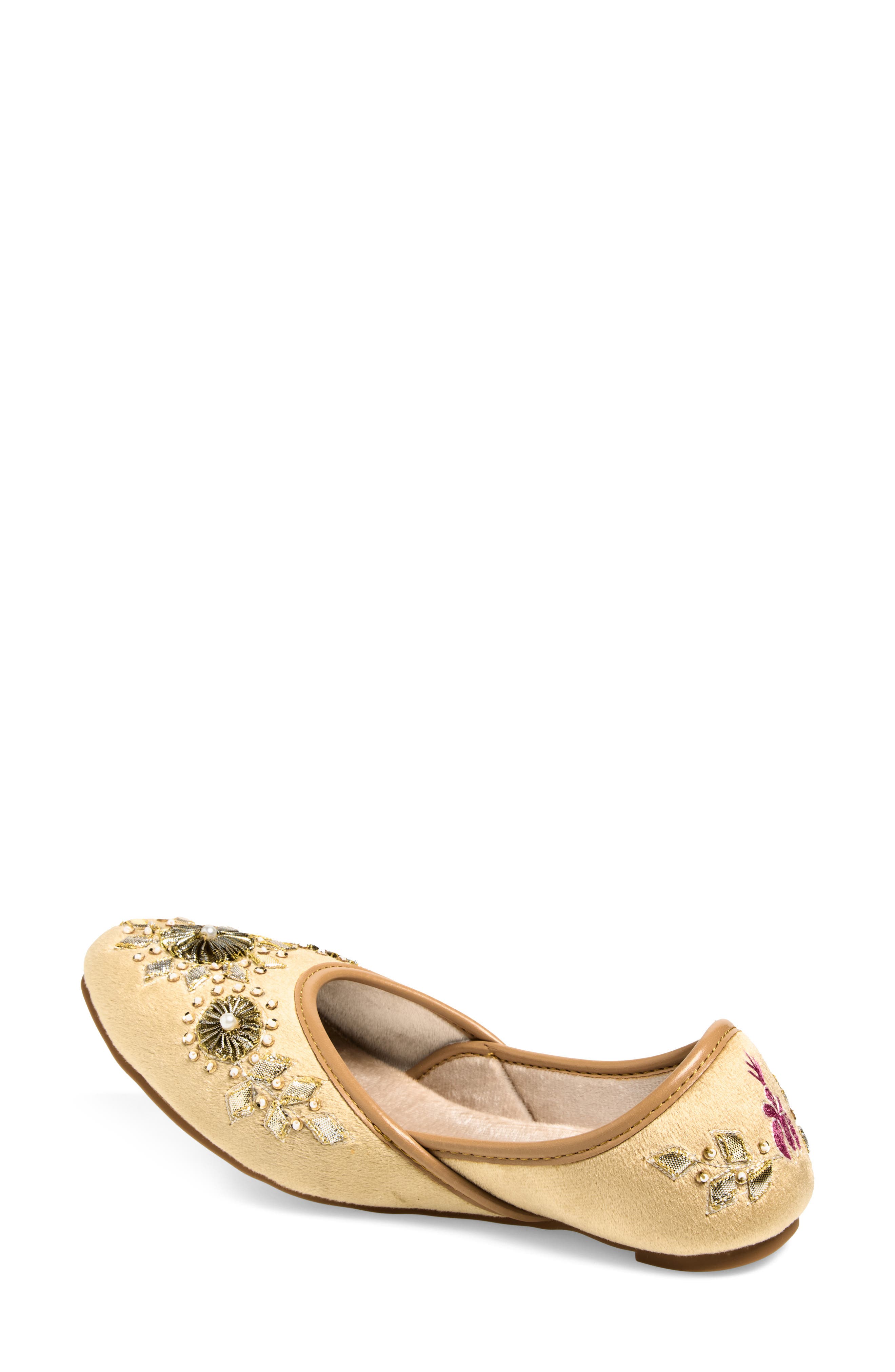 FUCHSIA Whistledown Embroidered Jutti Flat, Alternate, color, Gold