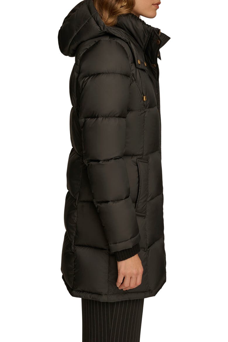 Hooded Ribbed Trim Puffer Jacket, Alternate, color, BLACK