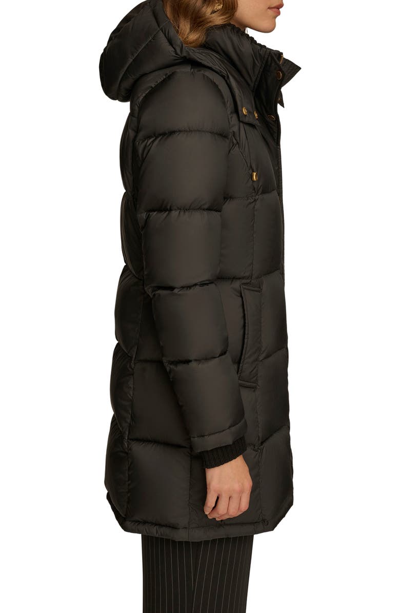 Donna Karan New York Hooded Ribbed Trim Puffer Jacket, Alternate, color, Black