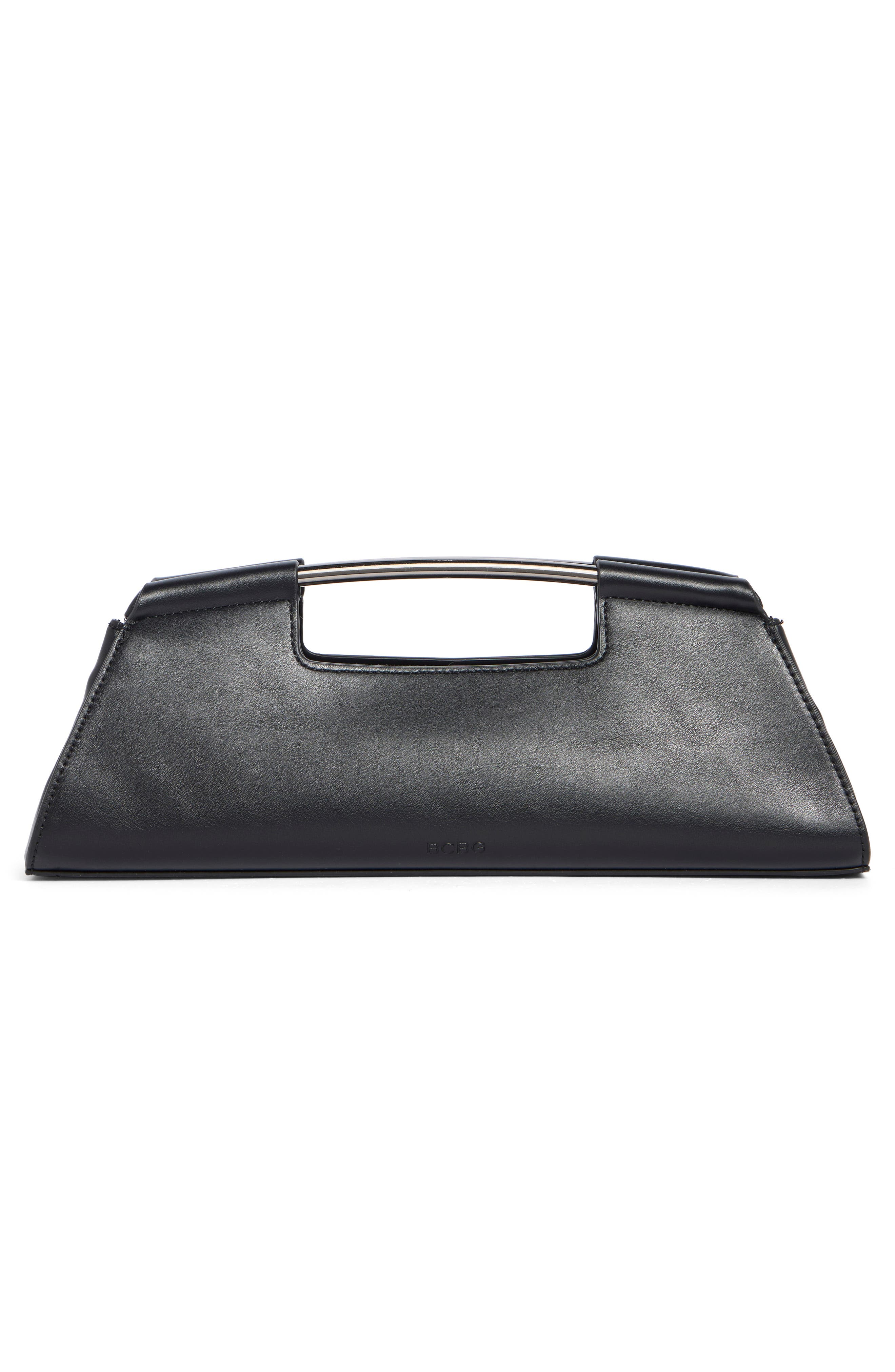 BCBG Curved Hardware Handle Clutch, Alternate, color, Black