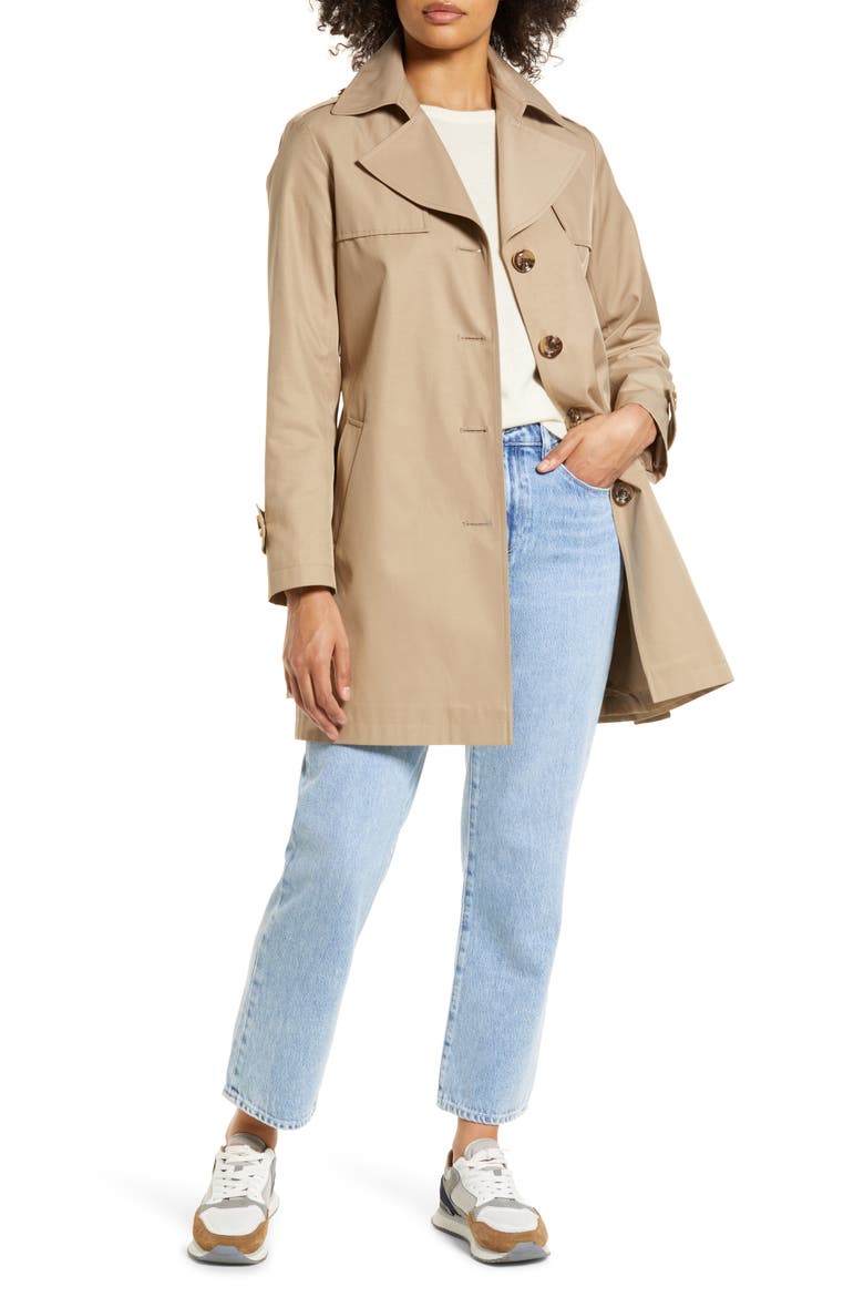 Water Repellent Tie Waist Cotton Blend Trench Coat, Alternate, color, BEIGE/ SAND